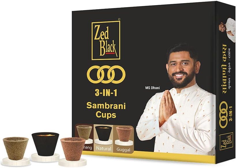 Zed Black 3 in 1 Sambrani Cups Sambrani Dhoop Cup Box - Long Lasting Pleasing Aroma Dhoop Cone for Puja for Everyday Use - Pack of 1